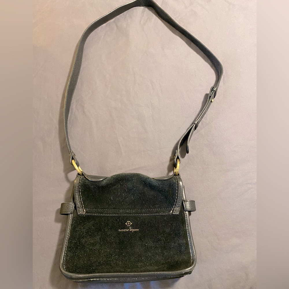 Authentic Nanette Lepore black suede/leather crossbody bag. Like new.
